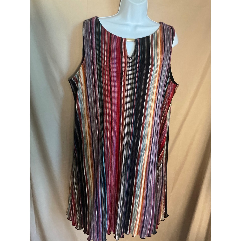 Ronni Nicole Dress Womens 16 Multi Color Excellent Pleated Keyhole Stripe A-Line